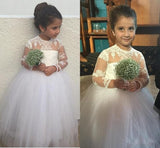 New Long Sleeve Lace Flower Girl Dresses Cute Tulle Ball Gown Little Princess Gown BA6961