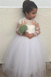 New Long Sleeve Lace Flower Girl Dresses Cute Tulle Ball Gown Little Princess Gown BA6961