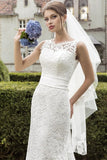 Noble Lace Sheath Bridal Dress Sweep Train Wedding Dress with Ribbon Bowknot