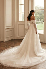 Noble Long Sleevess Long Off-the-Shoulder Bridal Dress Sequins