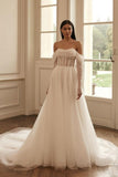 Noble Long Sleevess Long Off-the-Shoulder Bridal Dress Sequins