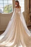 Noble Stinning Off-the-Shoulder Long Sleevess Long Lace Bridal Dress Beadings