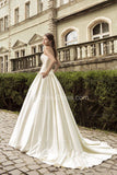 Noble Sweetheart Satin Bridal Dress Court Train Ruffles Wedding Gowns
