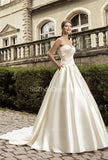 Noble Sweetheart Satin Bridal Dress Court Train Ruffles Wedding Gowns