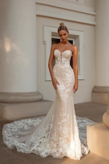 Noble sweetheart sleeveless mermaid lace Bridal Gowns