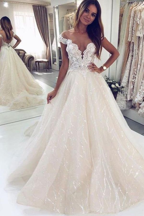 Off Sholder Flroal Tulle Wedding Dress Aline Bridal Dress