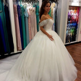 Off Shoulder Ball Gown Wedding Dress Sweeheart Crystals Wedding Gowns