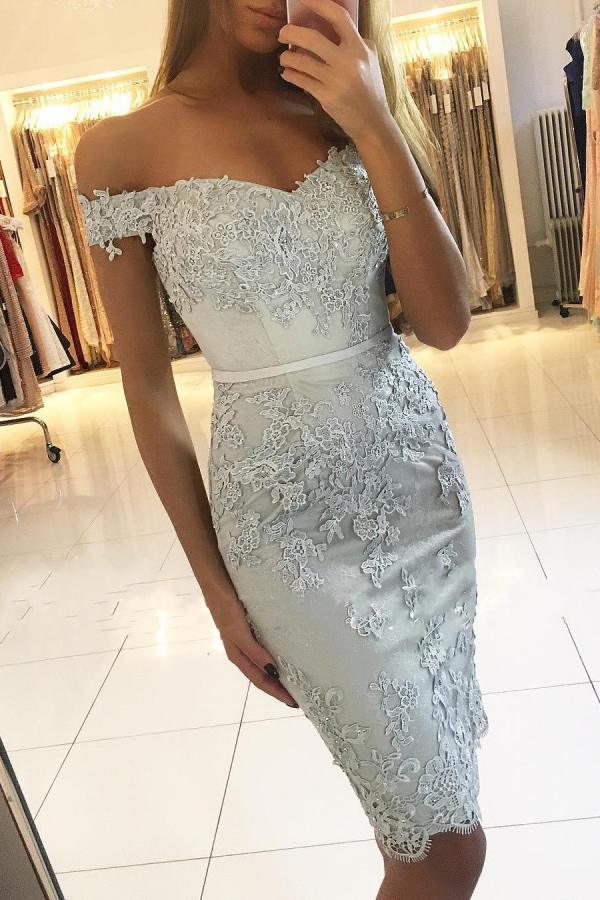 Off Shoulder Slim Mermaid Prom Dress with Lace Appliques