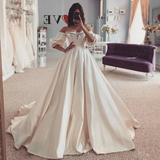 Off The Shoulder Beads Ball Gown Wedding Dresses | Short Sleeve Bridal Gowns