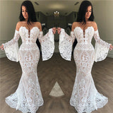 Off The Shoulder Bell Sleeves Lace Evening Dress | Strapless Sexy Prom Dresses Online