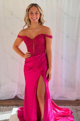 Off The Shoulder Blush Prom Dress Mermaid Corset Floor Length Formal Dress With Appliques