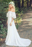 Off The Shoulder  Bohemian Wedding Dresses Lace Summer Beach Wedding Gown BO6883