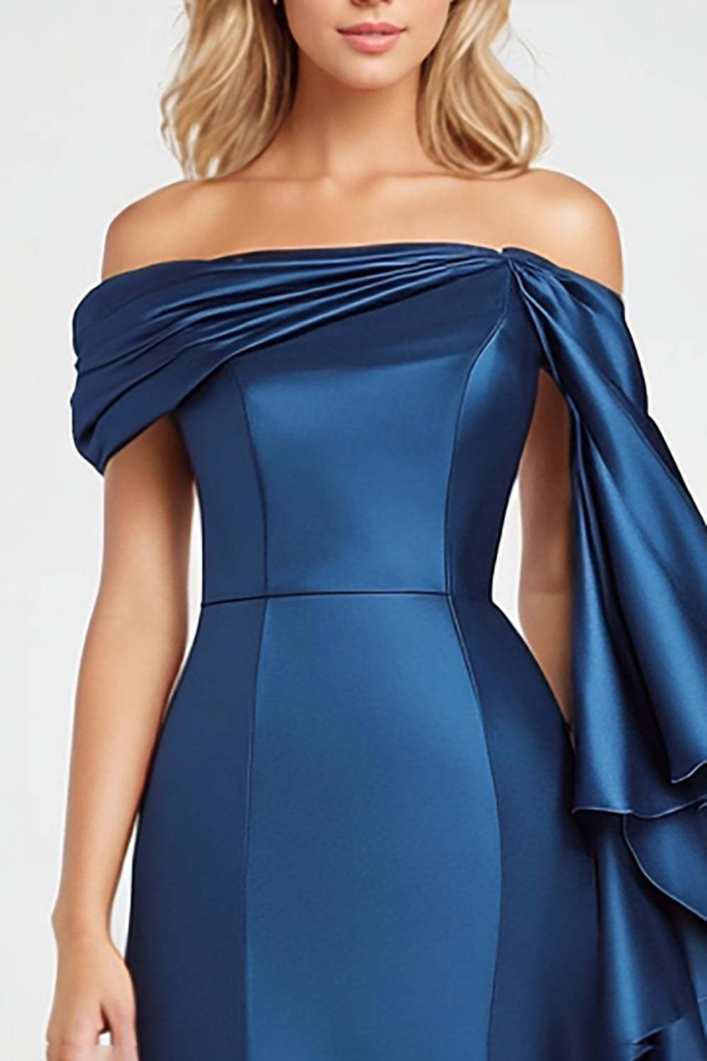 off the shoulder blue wedding guest dress Elegant Blue Handmade Flower Beaded Off Shoulder Wedding Guest Evening Dress SS052
