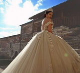 Off The Shoulder Flowers Gorgeous Wedding Dress Puffy Tulle Beaded Crystals Ball Gown Princess Bride Dress