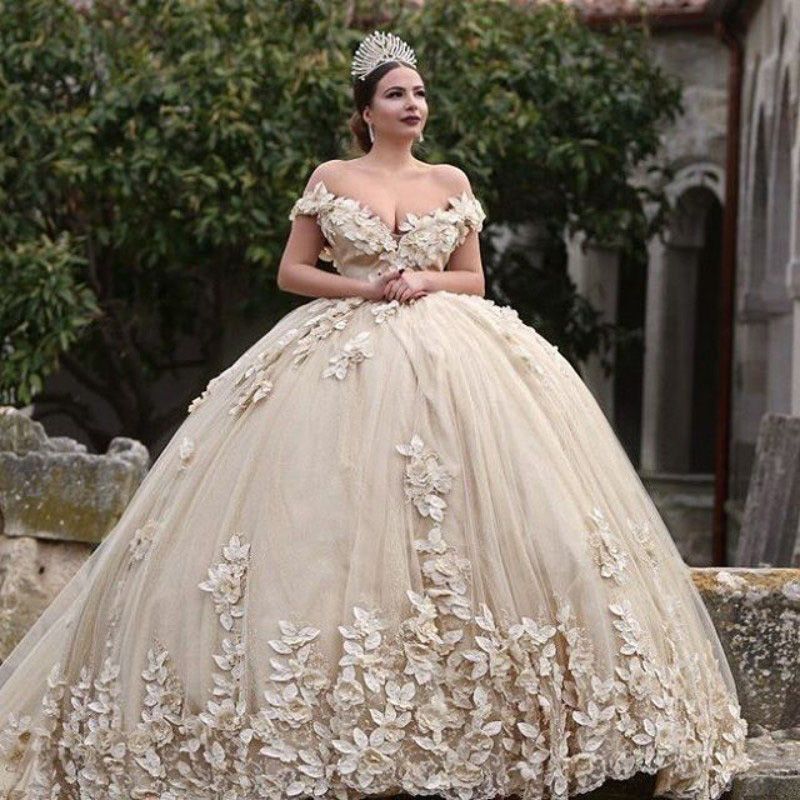 Off The Shoulder Flowers Gorgeous Wedding Dress Puffy Tulle Beaded Crystals Ball Gown Princess Bride Dress | Suzhoufashion Off The Shoulder Flowers Gorgeous Wedding Dress Puffy Tulle Beaded Crystals Ball Gown Princess Bride Dress | Suzhoufashion
