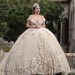 Off The Shoulder Flowers Gorgeous Wedding Dress Puffy Tulle Beaded Crystals Ball Gown Princess Bride Dress