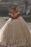 Off The Shoulder Flowers Gorgeous Wedding Dress Puffy Tulle Beaded Crystals Ball Gown Princess Bride Dress