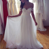 Off The Shoulder Lace Sweetheart Beach Wedding Dress Chiffon Summer Outdoor Bridal Gowns BA3769