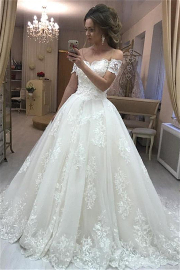 Off The Shoulder Lace Wedding Dresses Online Puffy Tulle Sexy Bride Dress