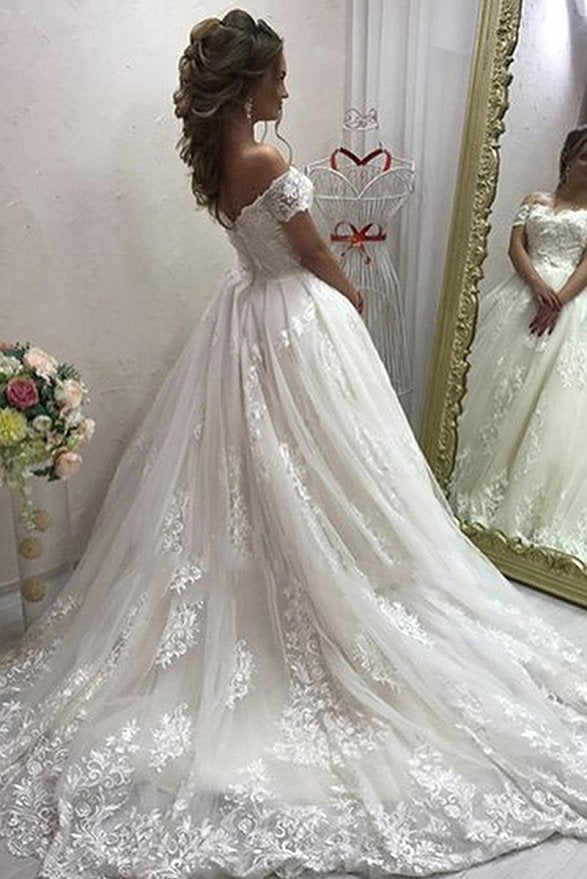Off The Shoulder Lace Wedding Dresses Online Puffy Tulle Sexy Bride Dress