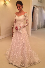 Off The Shoulder Lace Wedding Dresses with Sleeves | Bell Sleeve Elegant Bride Dress