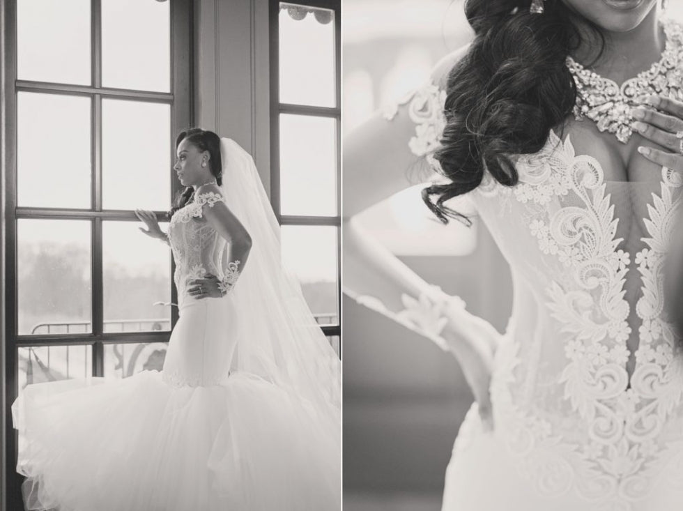 Off The Shoulder Mermaid Wedding Dresses | Lace Appliques Elegant Long Sleeve Bridal Gowns
