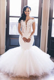 Off The Shoulder Mermaid Wedding Dresses | Lace Appliques Elegant Long Sleeve Bridal Gowns