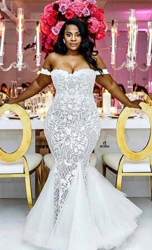 Off The Shoulder Plus Size Wedding Dresses | Mermaid Sexy Lace Appliques Bridal Gowns