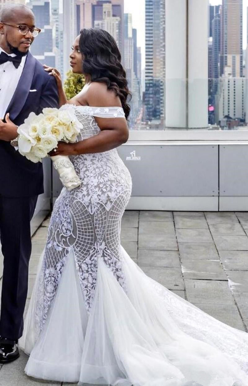 Off The Shoulder Plus Size Wedding Dresses | Mermaid Sexy Lace Appliques Bridal Gowns | Suzhoufashion Off The Shoulder Plus Size Wedding Dresses | Mermaid Sexy Lace Appliques Bridal Gowns | Suzhoufashion
