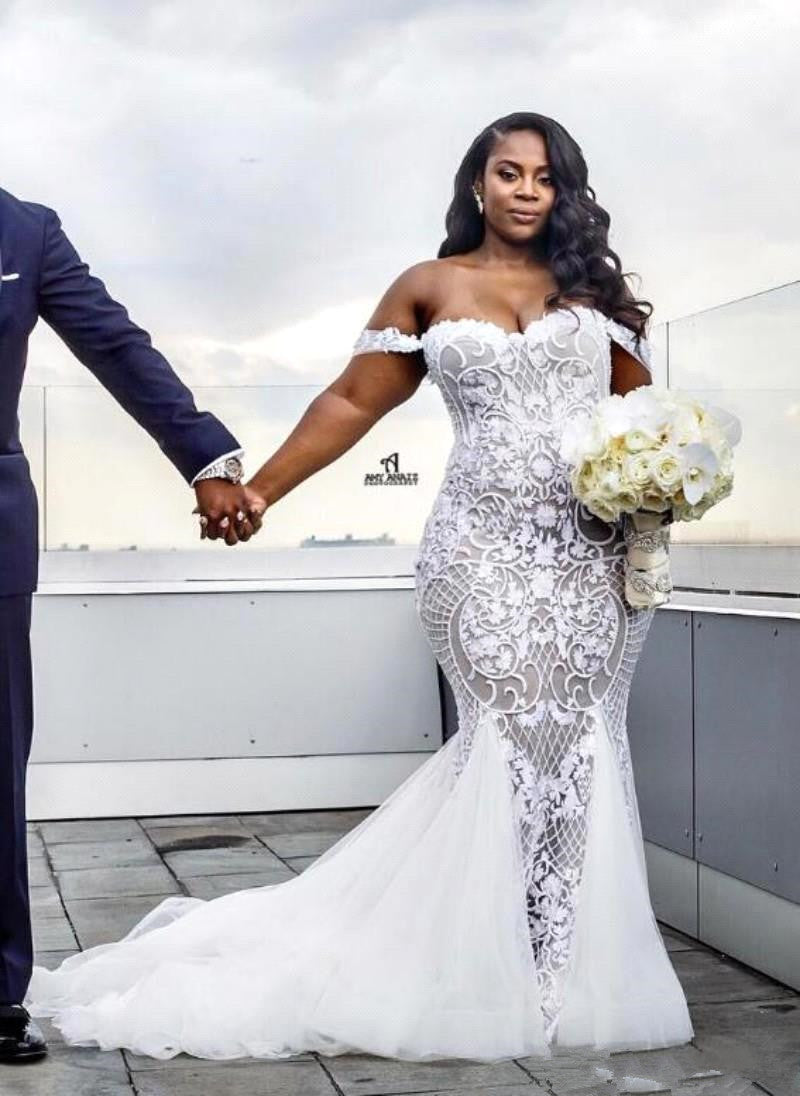 Off The Shoulder Plus Size Wedding Dresses | Mermaid Sexy Lace Appliques Bridal Gowns