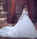 Off The Shoulder Princess Wedding Dress Ball Gown Lace Bride Dresses with Long Train