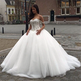 Off The Shoulder Princess Wedding Dress  Sweetheart Crystals Ball Gown Bride Dress