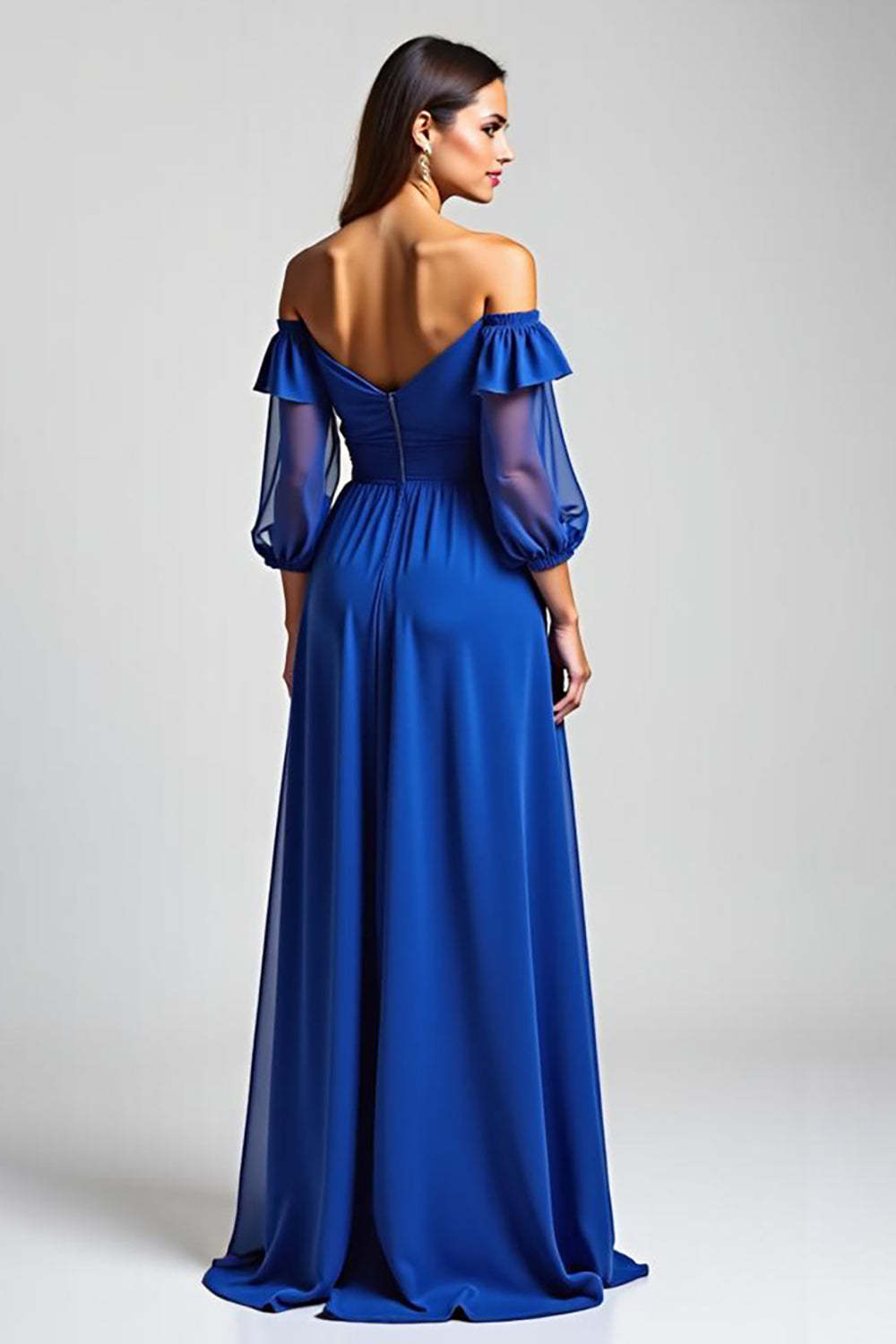 Off The Shoulder Royal Blue Wedding Guest Dress High-Low Formal Dress With Half Sleeves