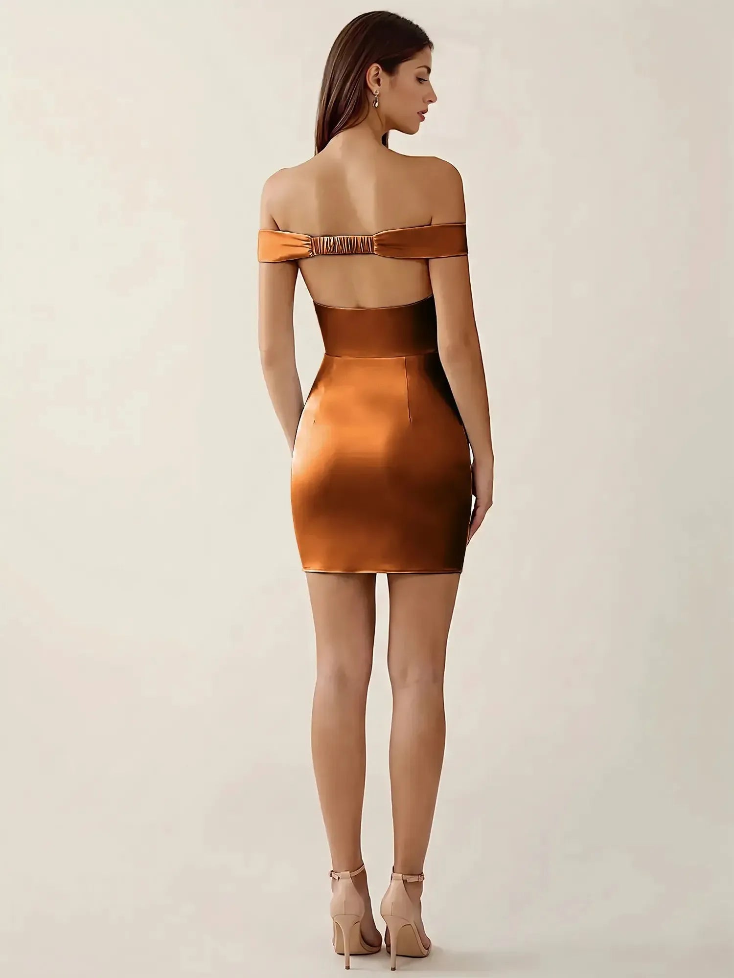 Off-The-Shoulder Ruched Satin Homecoming Dresses Mini Cocktail Dress