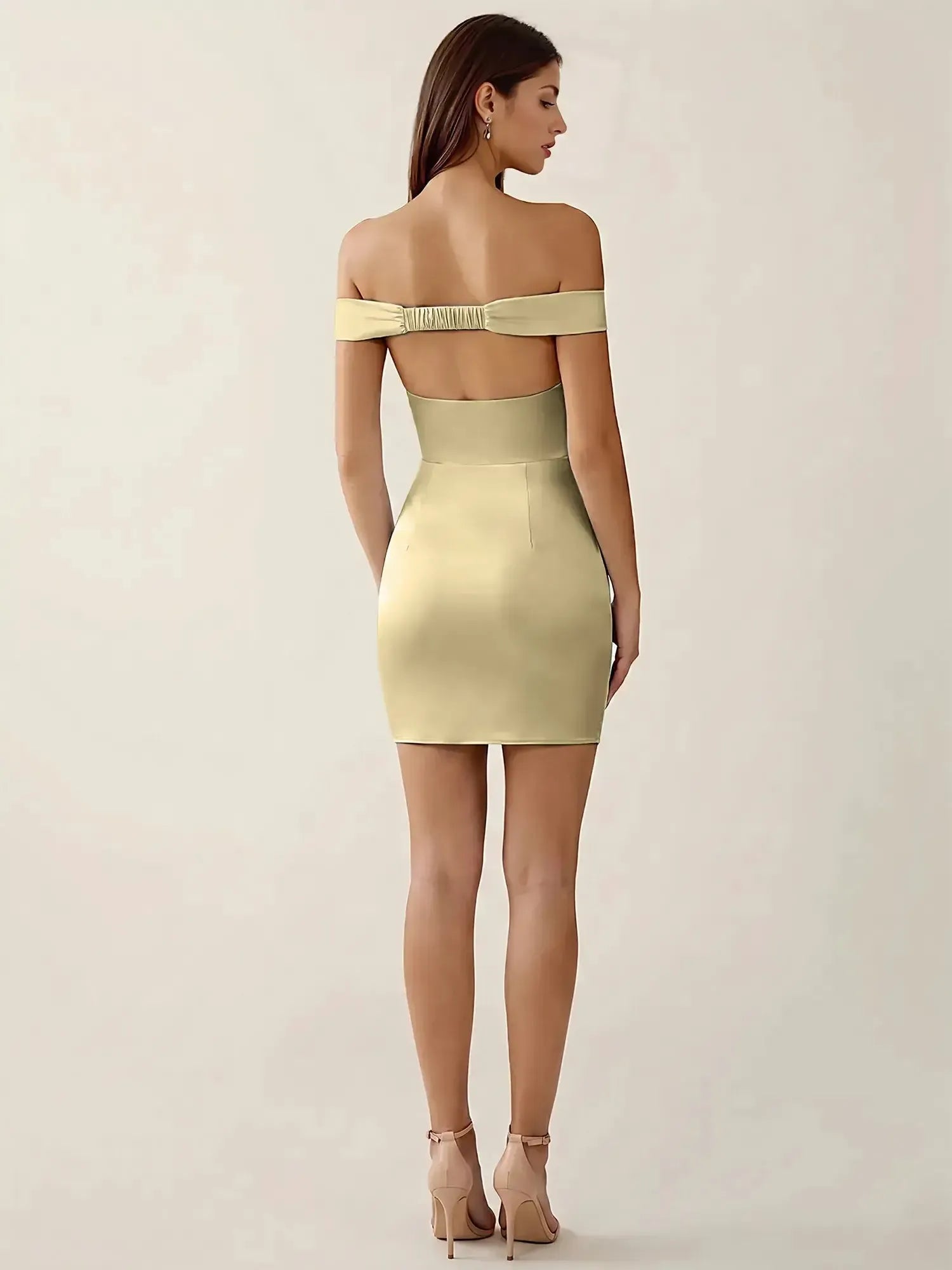 Off-The-Shoulder Ruched Satin Homecoming Dresses Mini Cocktail Dress