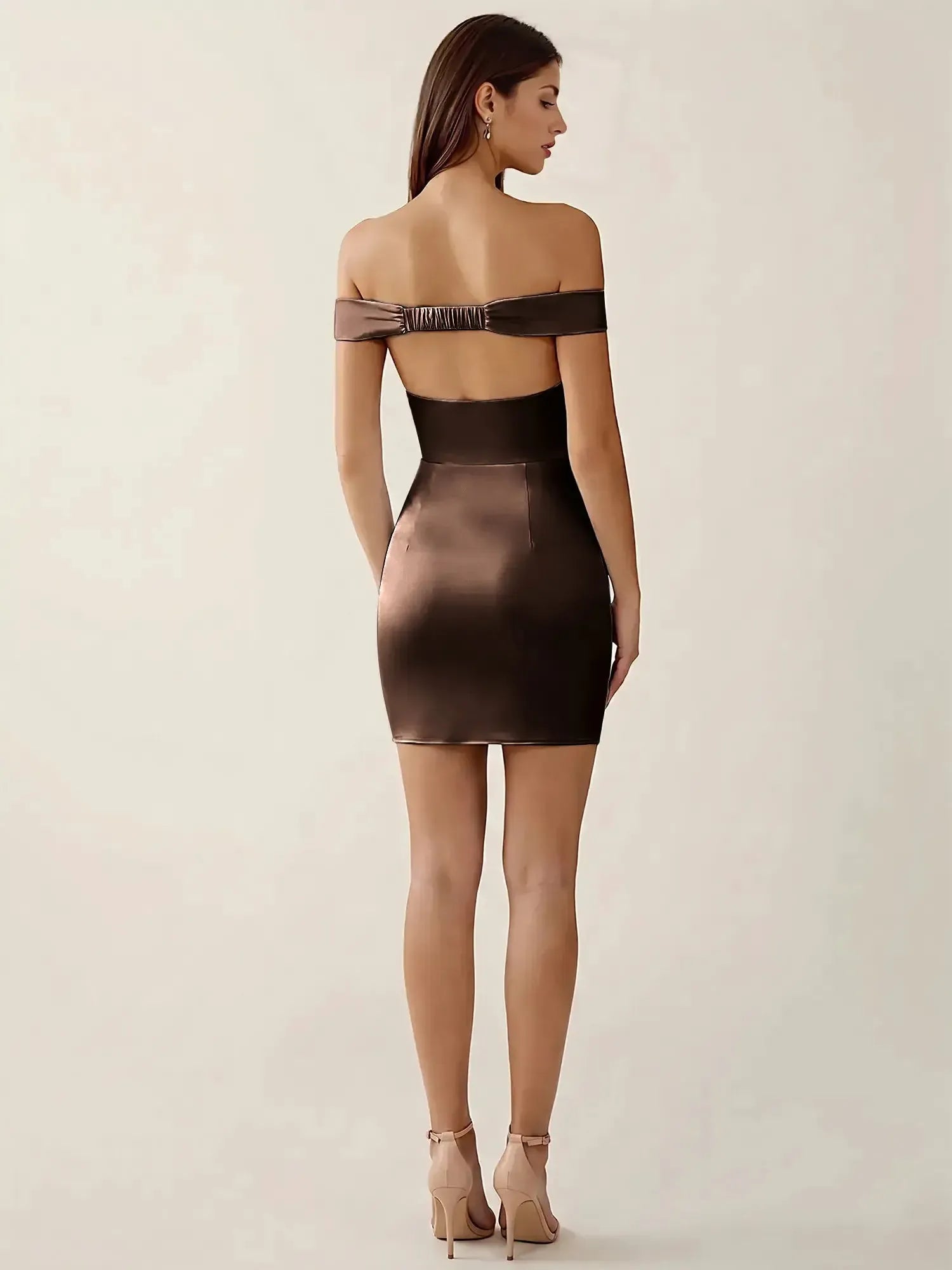 Off-The-Shoulder Ruched Satin Homecoming Dresses Mini Cocktail Dress