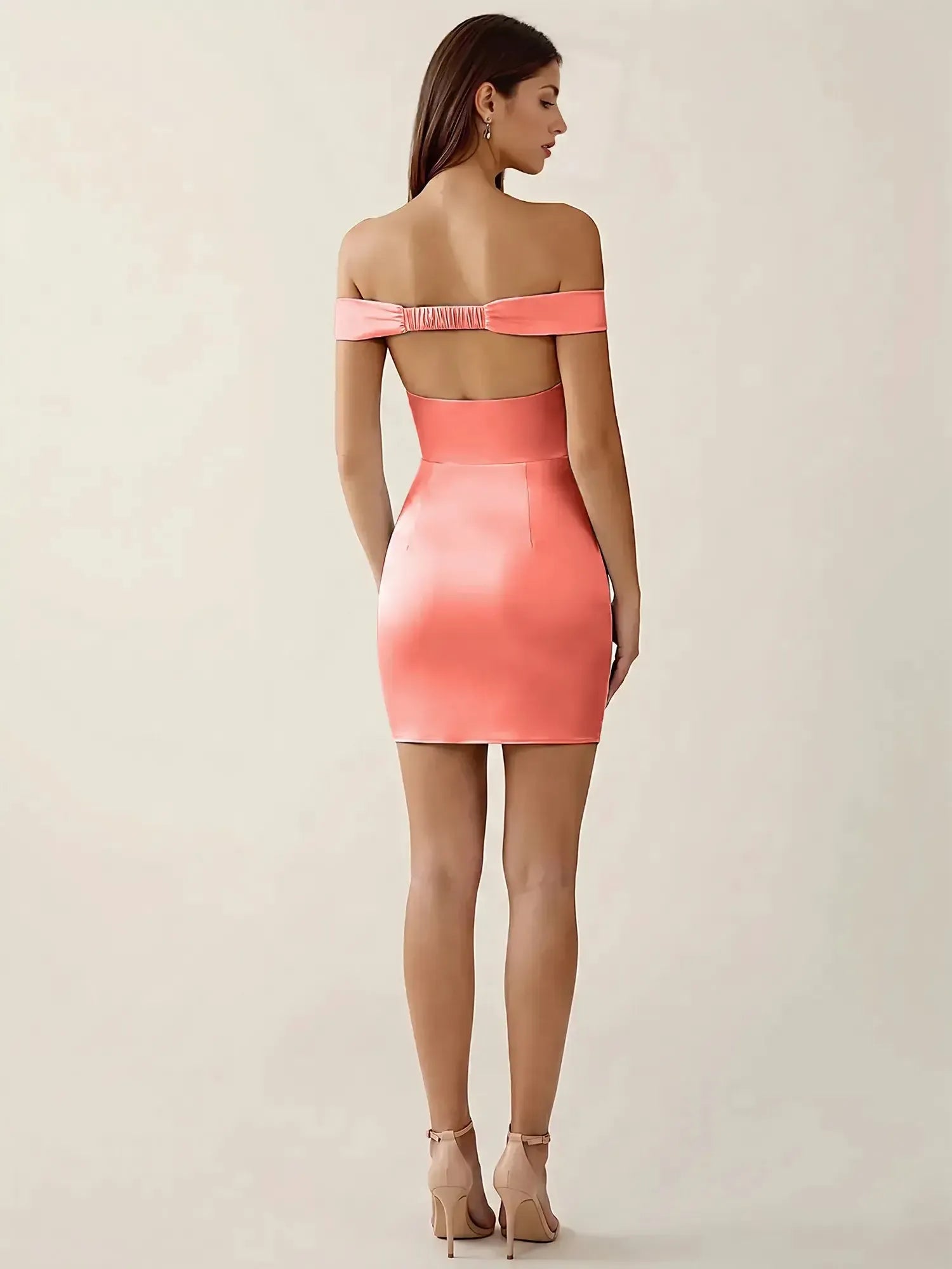 Off-The-Shoulder Ruched Satin Homecoming Dresses Mini Cocktail Dress