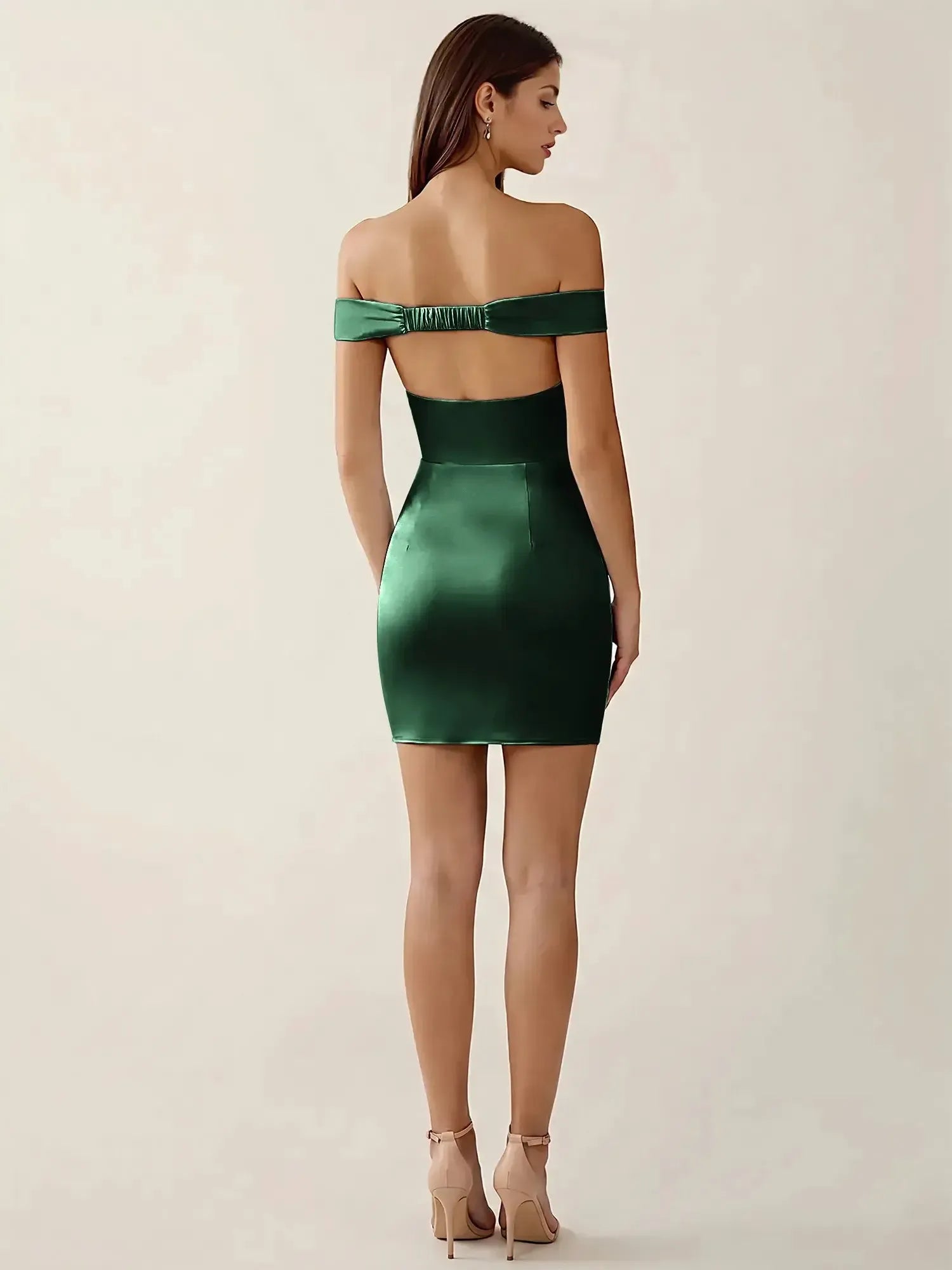 Off-The-Shoulder Ruched Satin Homecoming Dresses Mini Cocktail Dress