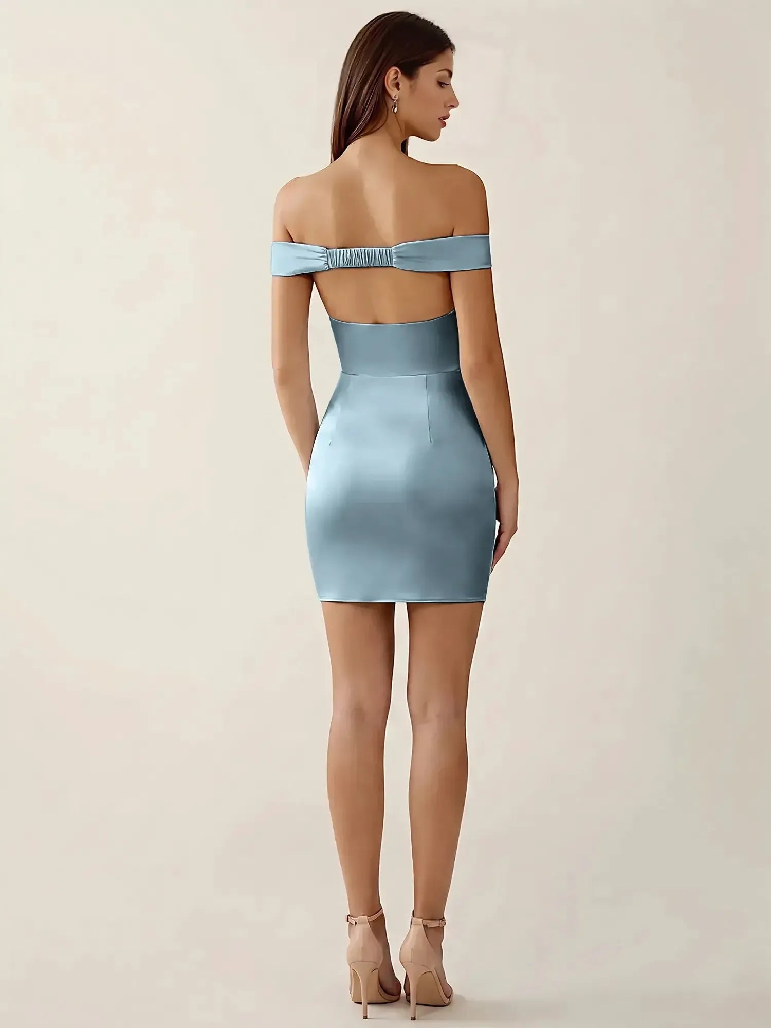 Off-The-Shoulder Ruched Satin Homecoming Dresses Mini Cocktail Dress