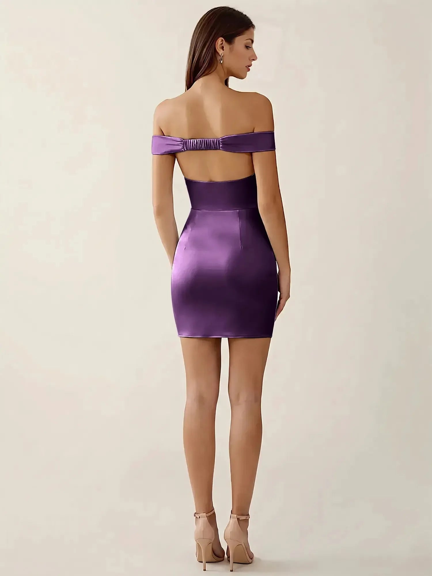 Off-The-Shoulder Ruched Satin Homecoming Dresses Mini Cocktail Dress