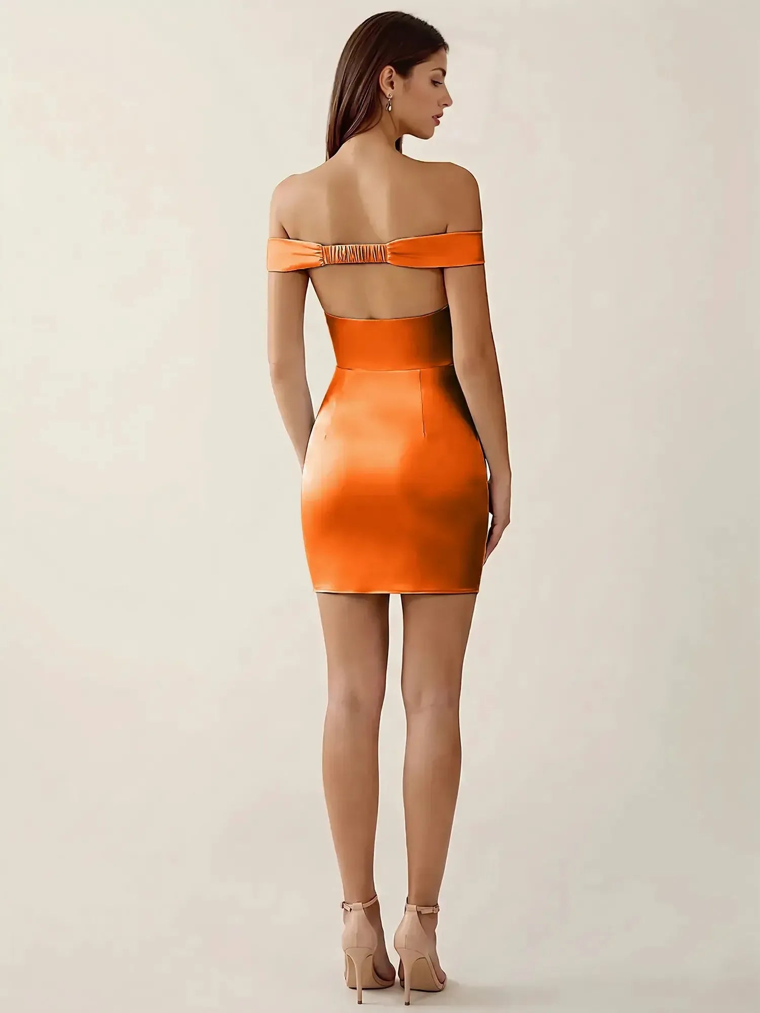 Off-The-Shoulder Ruched Satin Homecoming Dresses Mini Cocktail Dress