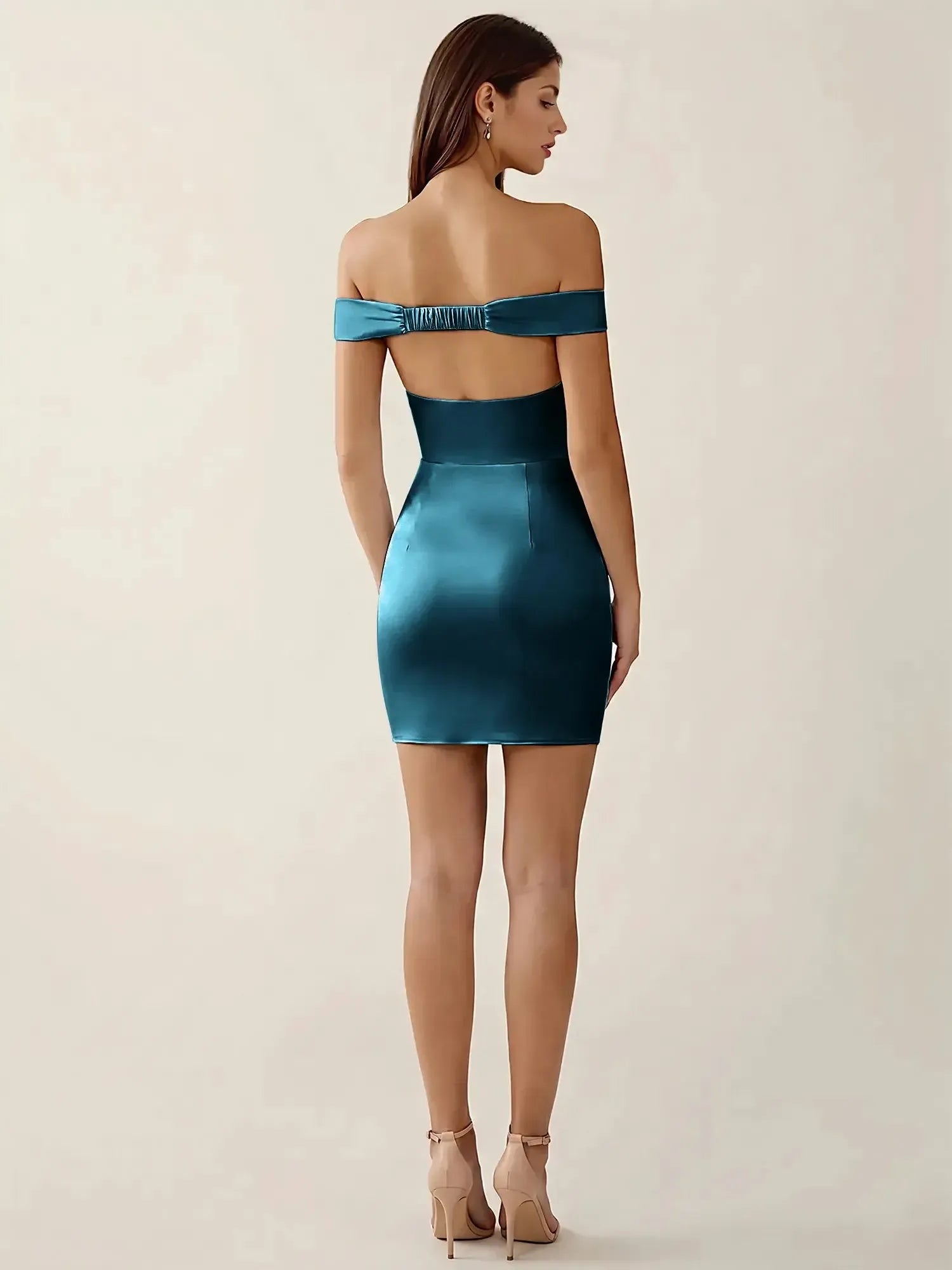Off-The-Shoulder Ruched Satin Homecoming Dresses Mini Cocktail Dress