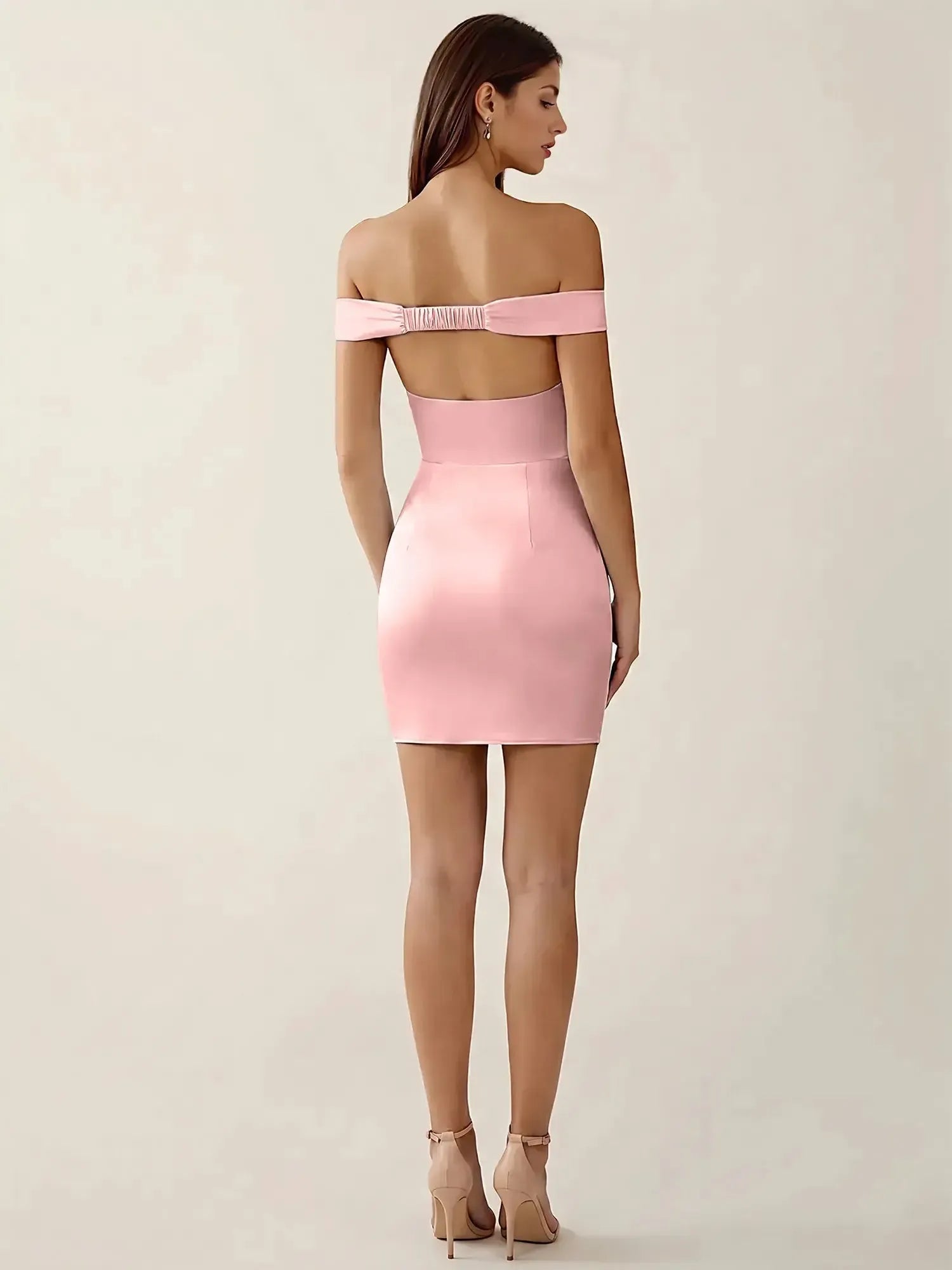 Off-The-Shoulder Ruched Satin Homecoming Dresses Mini Cocktail Dress