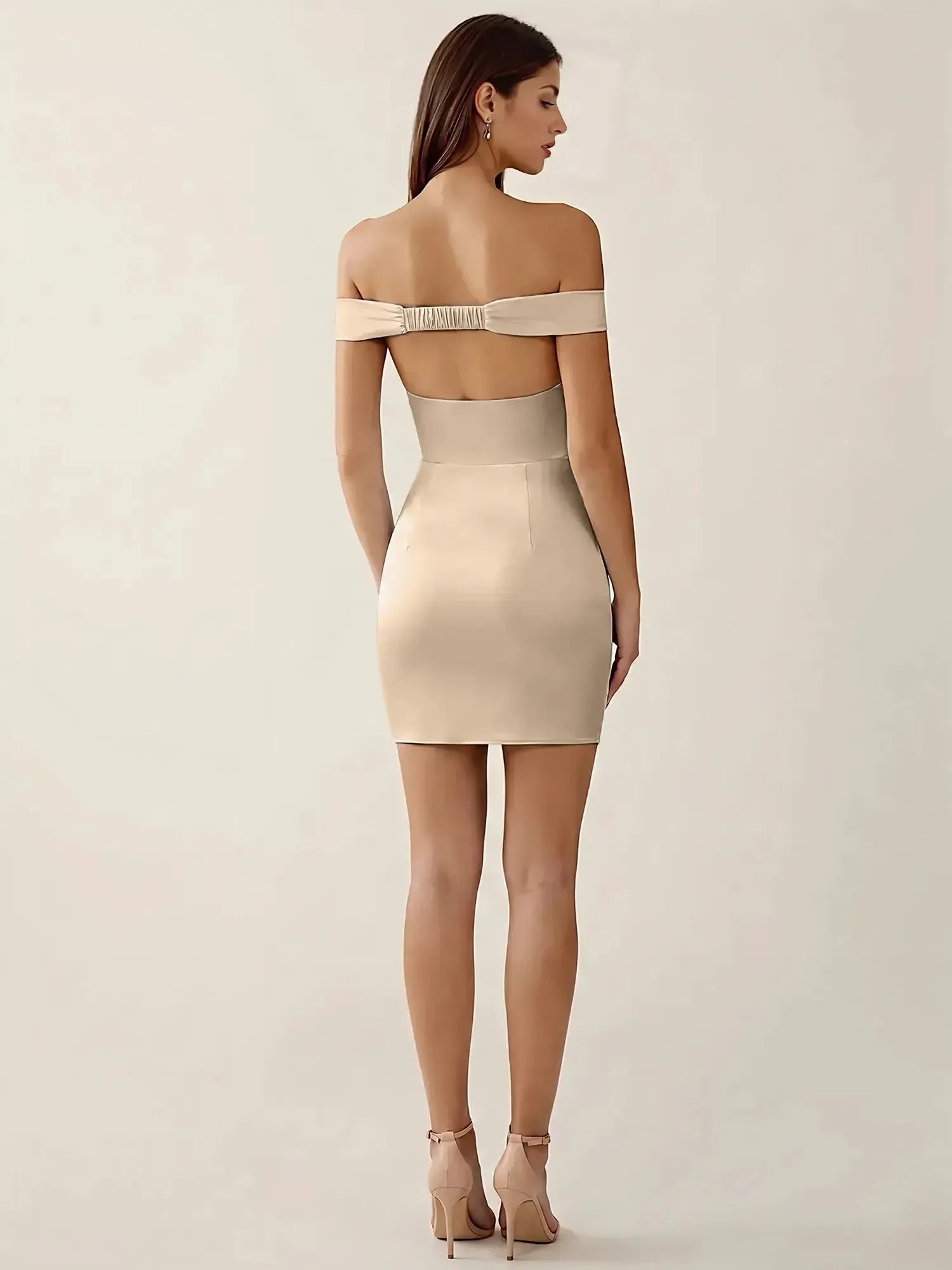 Off-The-Shoulder Ruched Satin Homecoming Dresses Mini Cocktail Dress