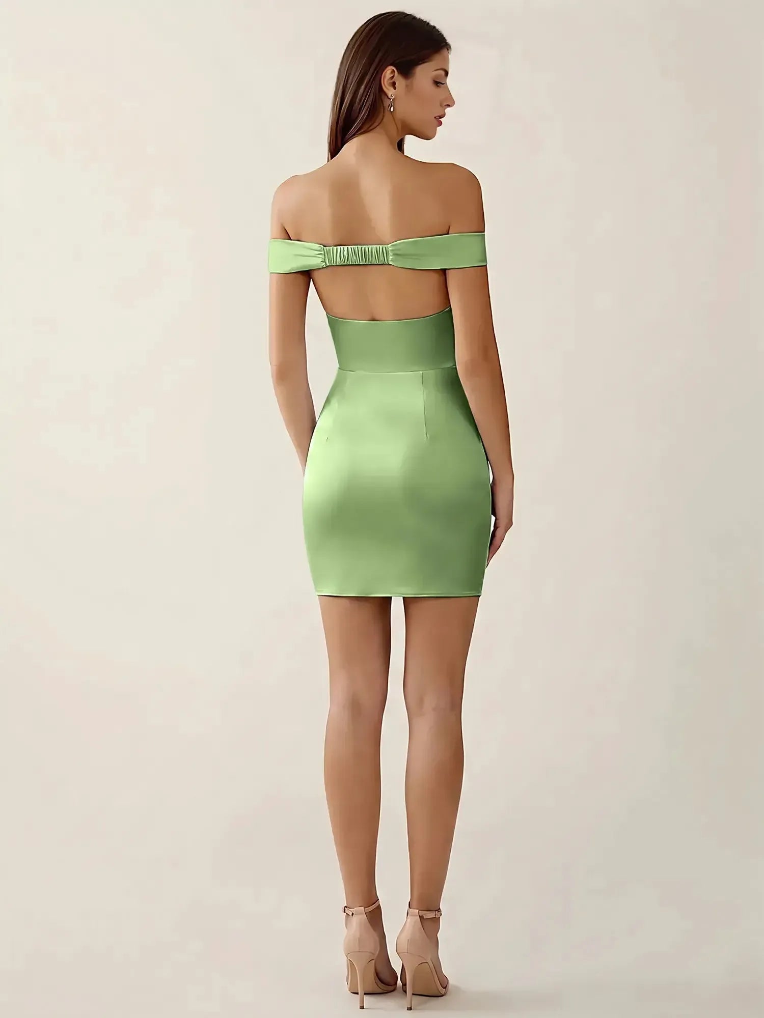 Off-The-Shoulder Ruched Satin Homecoming Dresses Mini Cocktail Dress