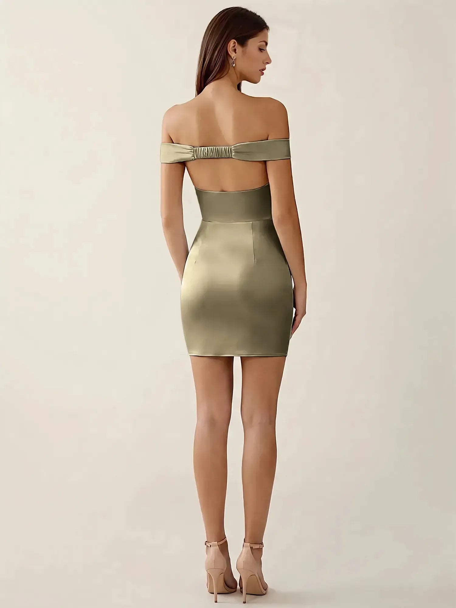 Off-The-Shoulder Ruched Satin Homecoming Dresses Mini Cocktail Dress