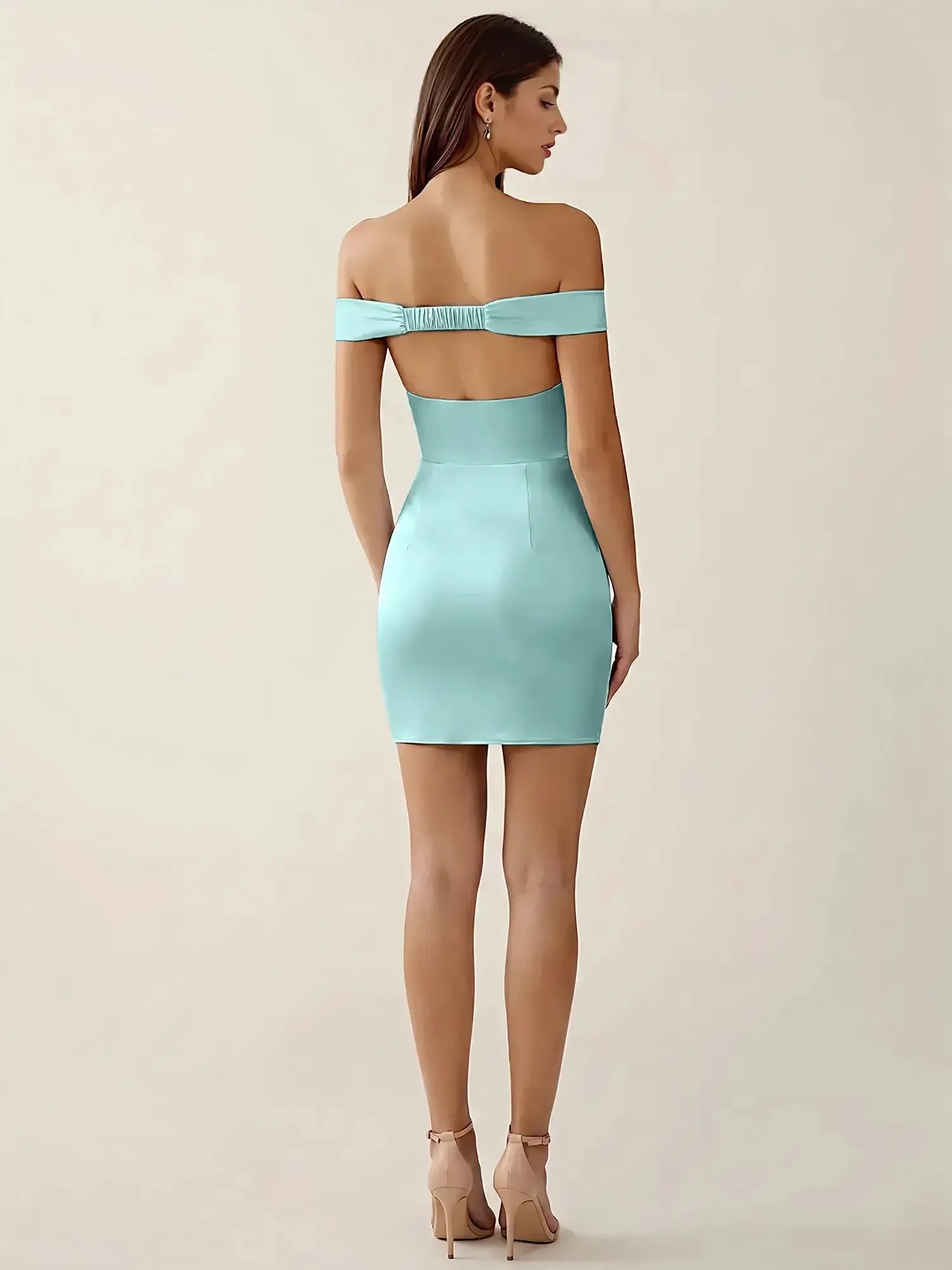 Off-The-Shoulder Ruched Satin Homecoming Dresses Mini Cocktail Dress