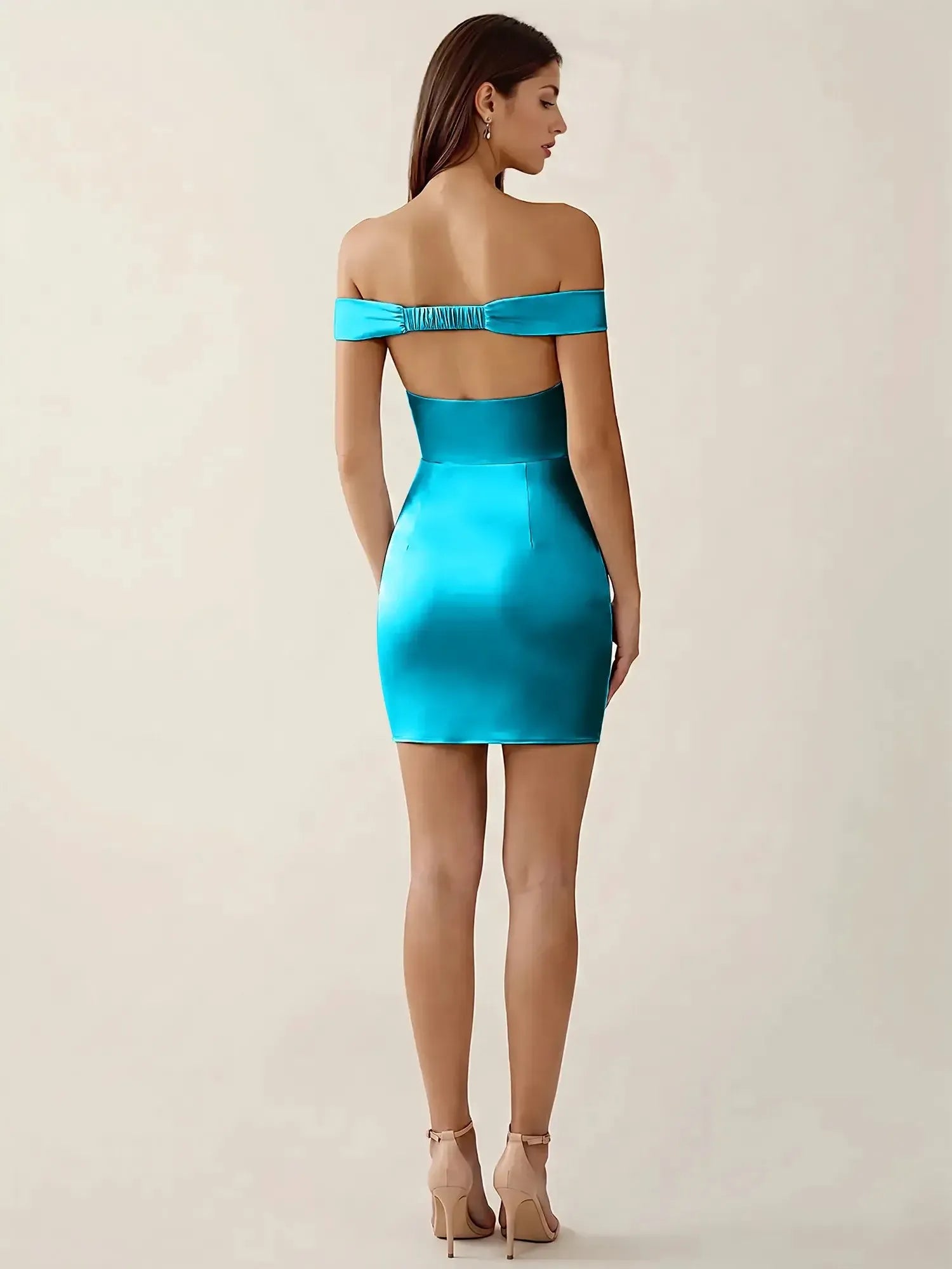 Off-The-Shoulder Ruched Satin Homecoming Dresses Mini Cocktail Dress