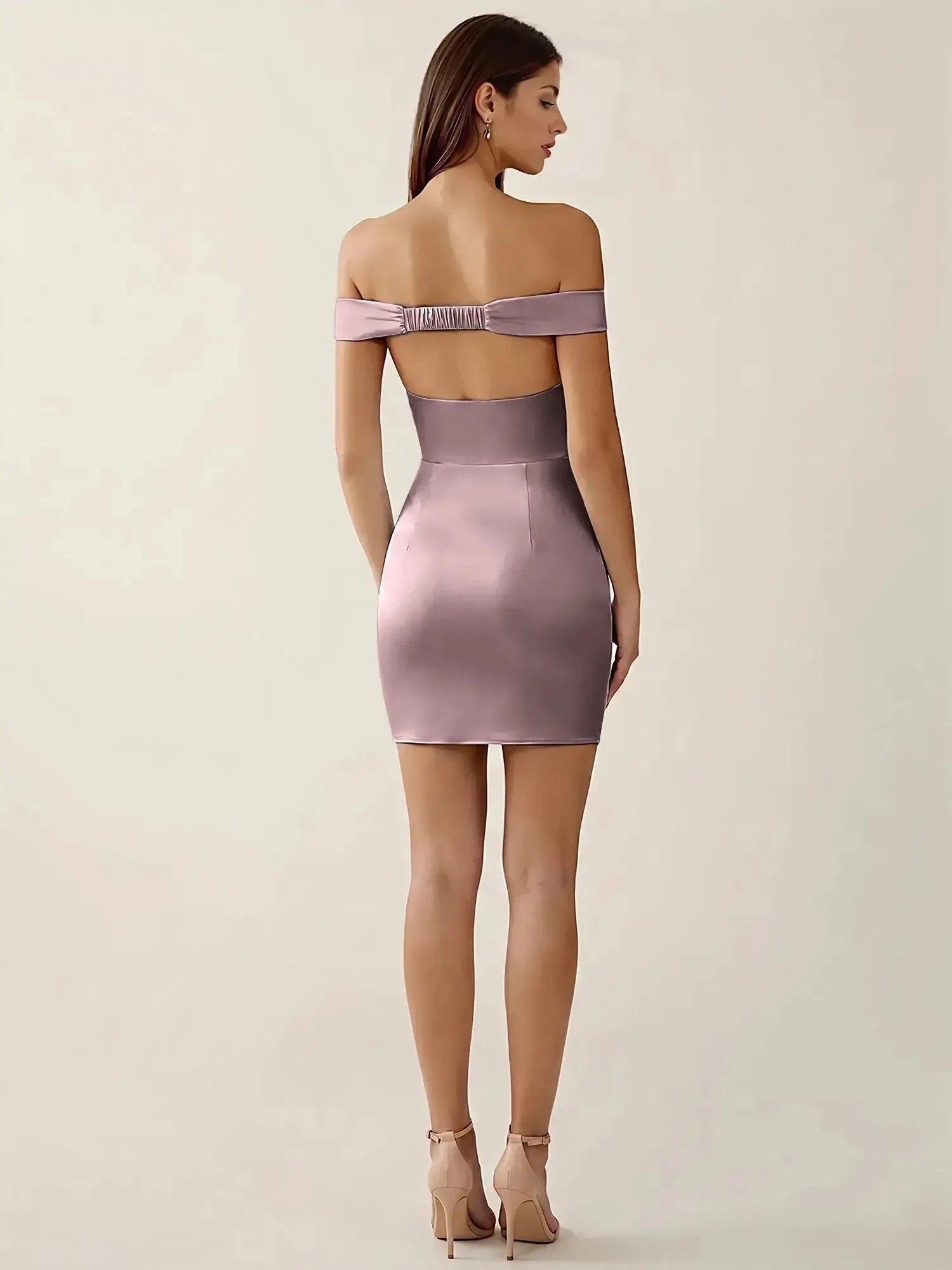 Off-The-Shoulder Ruched Satin Homecoming Dresses Mini Cocktail Dress