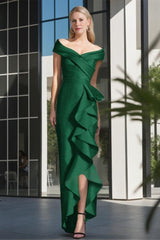 Off The Shoulder Sleeveless Pleated Asymmetrical Ruffled Dress for the Mother of the Bride